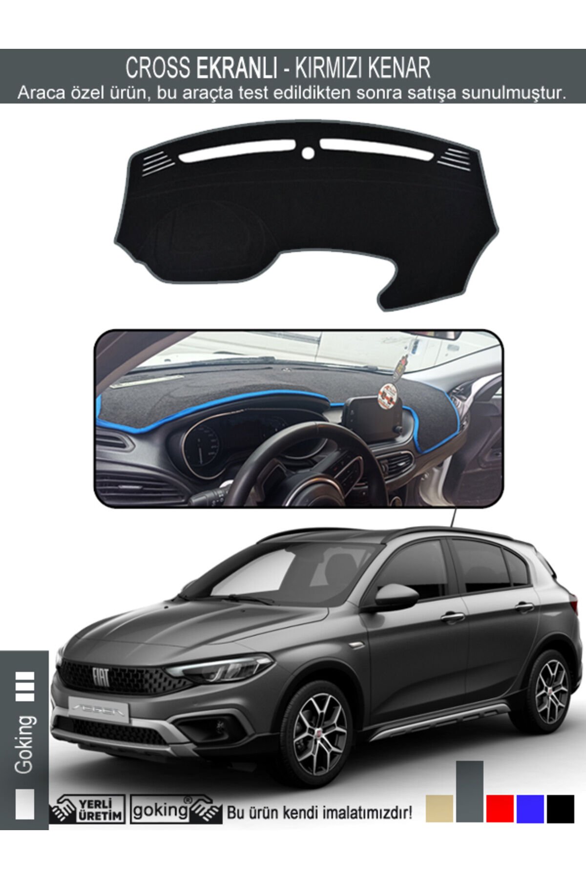 Fiat Egea Cross Torpido Koruyucu - Ekranlı Modele Özel - Tam Uyumlu - Koku Yapmaz - Kenar Rengi GRİ