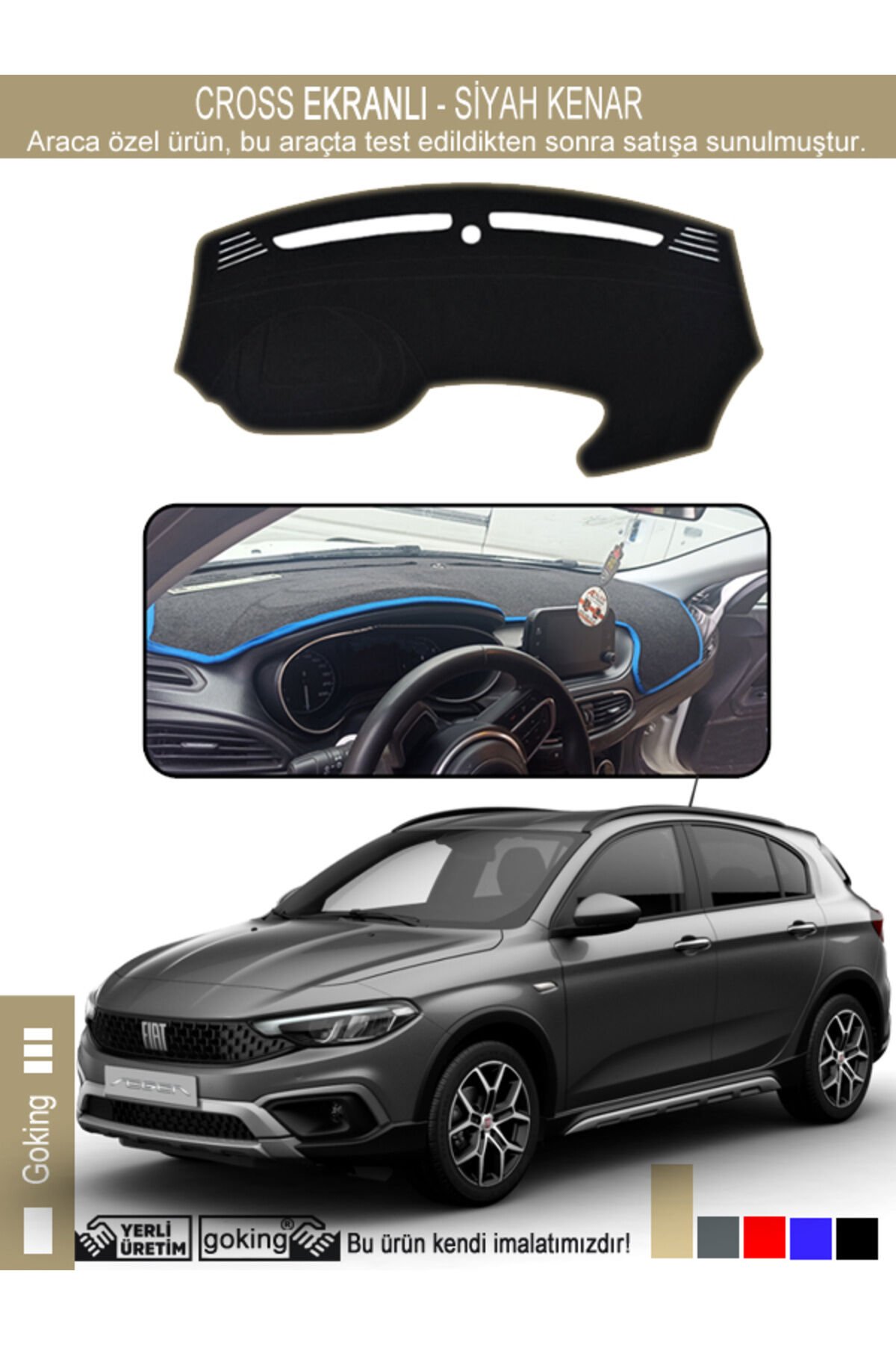 Fiat Egea Cross Torpido Koruyucu - Ekranlı Modele Özel - Tam Uyumlu - Koku Yapmaz - Kenar Rengi Bej