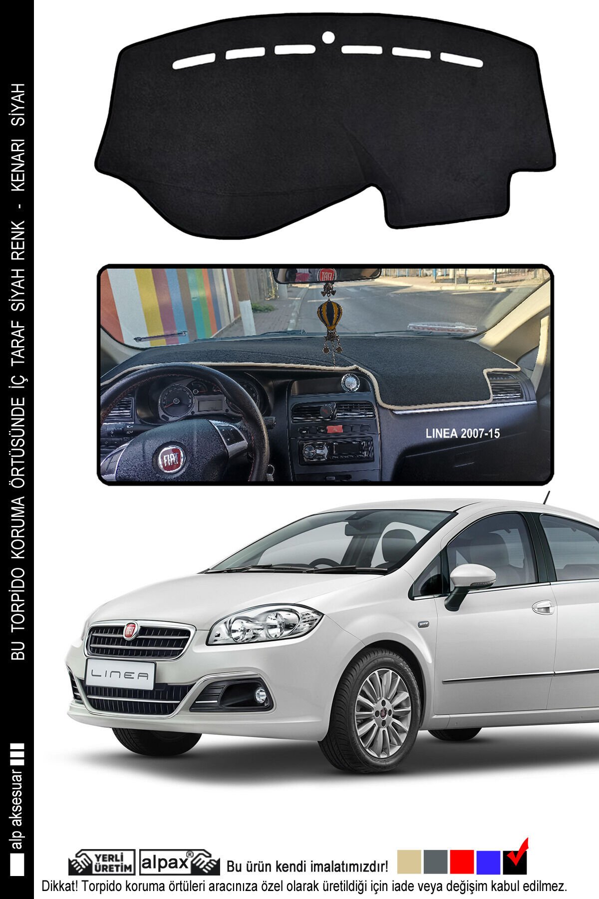 Fiat Linea 2007-2015 Modele Özel Torpido Koruma Halısı - Kenarı Siyah