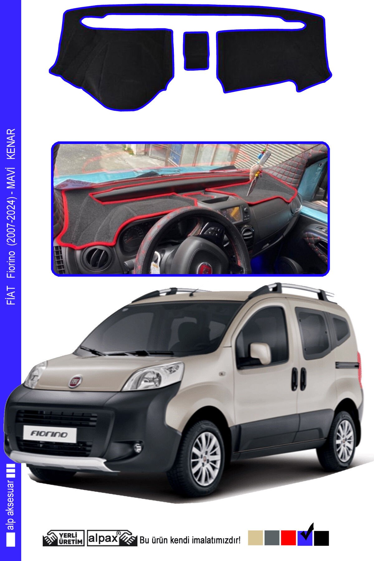 Fiat Fiorino 2007-2024 Arası Modeller Için Oto Torpido Koruyucu - Mavi Kenar