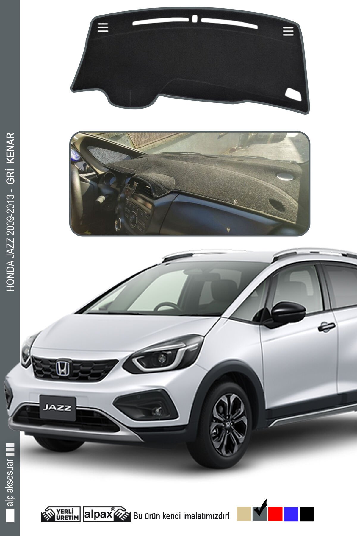 Honda Jazz Torpido Koruma Halısı 2009-2013 Modele Özel Üretim - Kenarı Gri