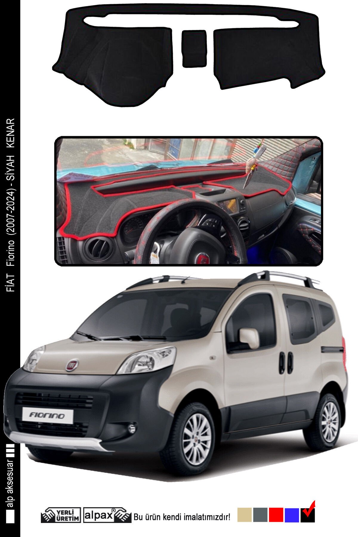 Fiat Fiorino 2007-2024 Arası Modeller Için Oto Torpido Koruyucu - Siyah Kenar