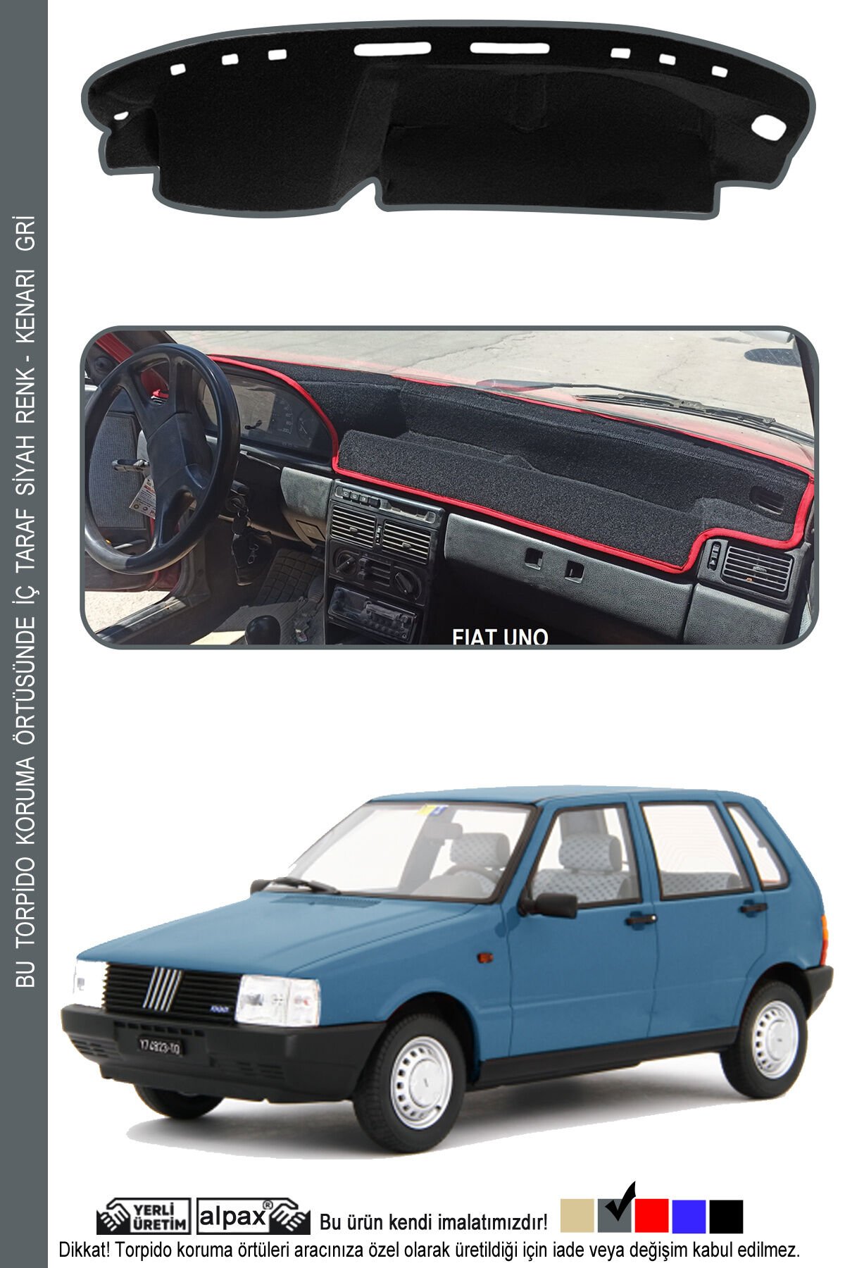 Fiat Uno Torpido Koruma Halısı 1983-1995 Modele Özel Üretim - Gri Kenar