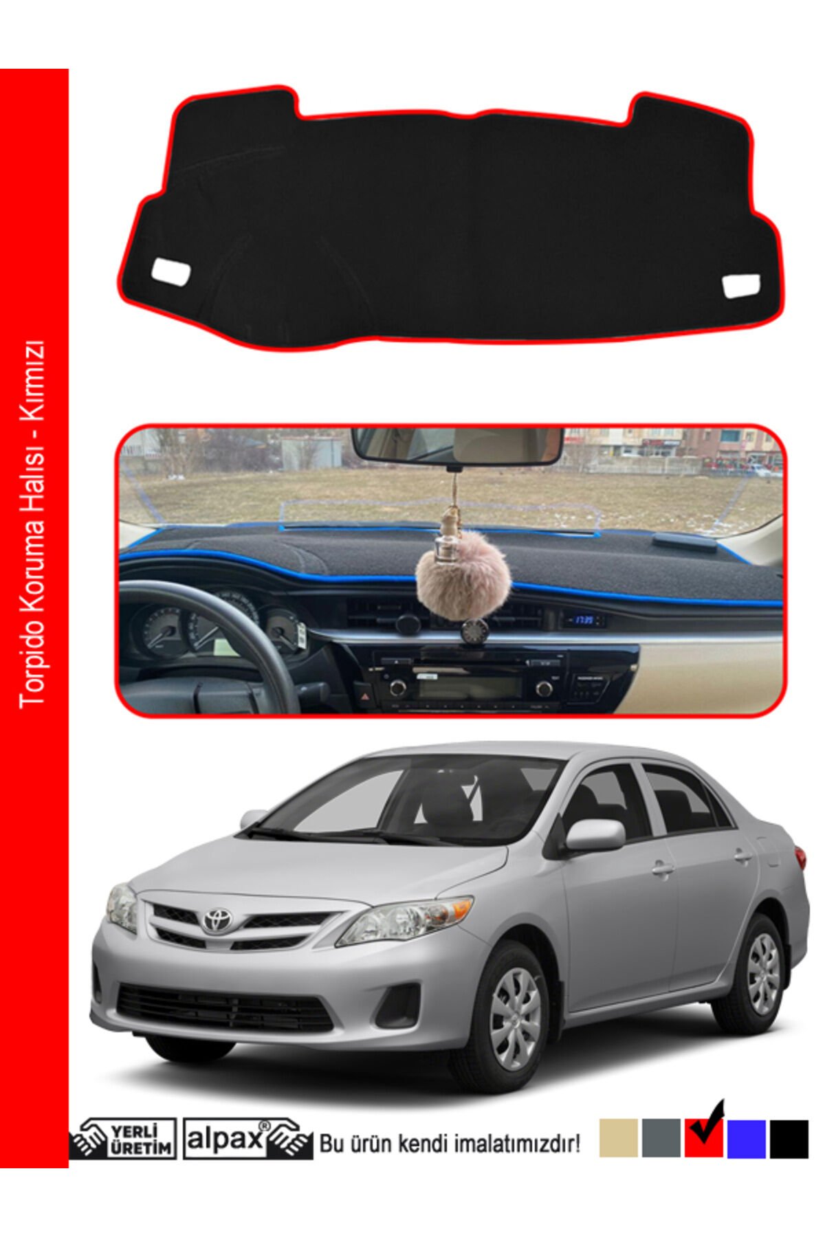 Toyota Corolla Torpido Koruma Halısı 2012-2019 Modele Özel Üretim - Kırmızı Kenar