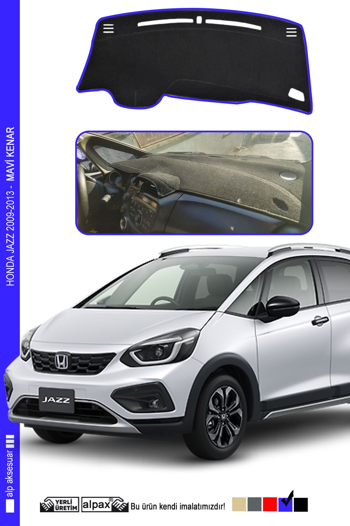 Honda Jazz Torpido Koruma Halısı 2009-2013 Modele Özel Üretim - Kenarı Mavi