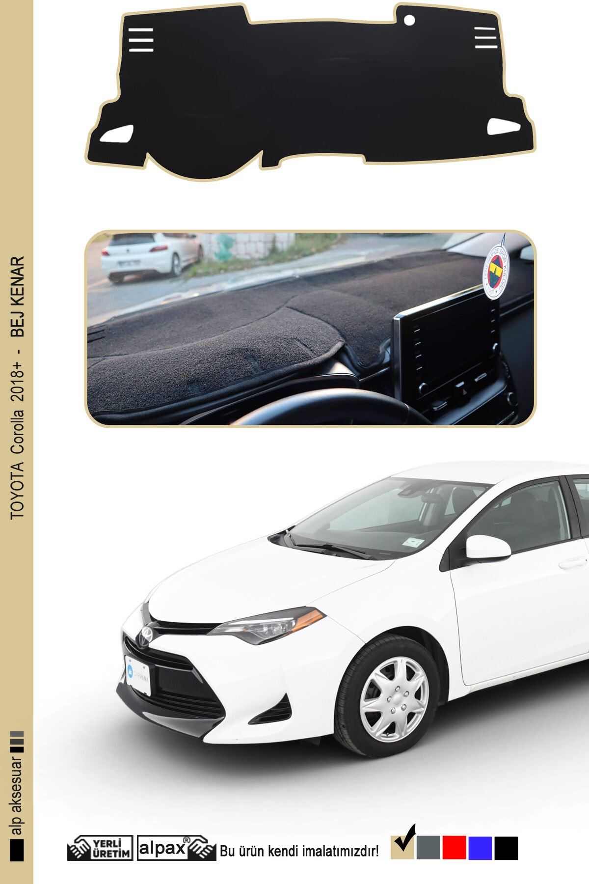 TOYOTA Corolla Torpido Koruyucu 2018 ve Üzeri Modele Özel Üretim - Kenarı Bej