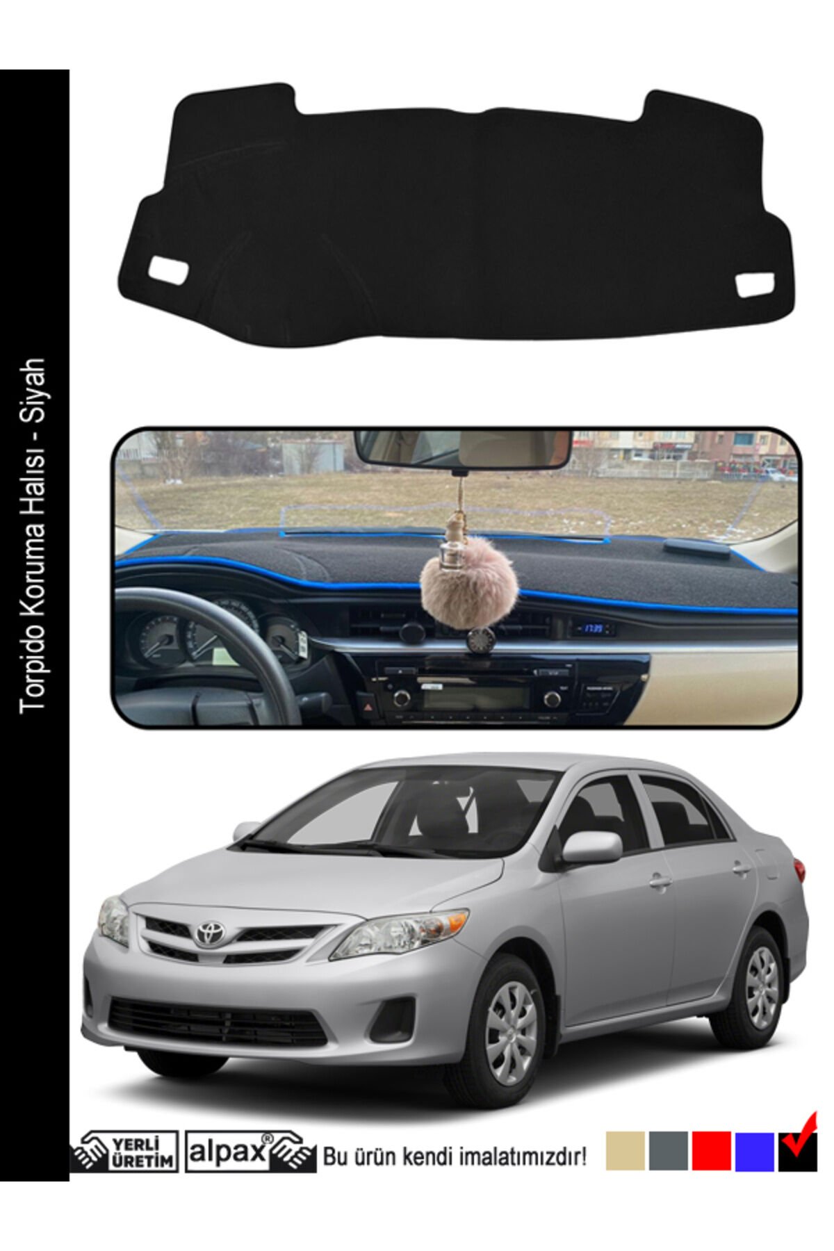 Toyota Corolla Torpido Koruma Halısı 2012-2019 Modele Özel Üretim - Siyah Kenar