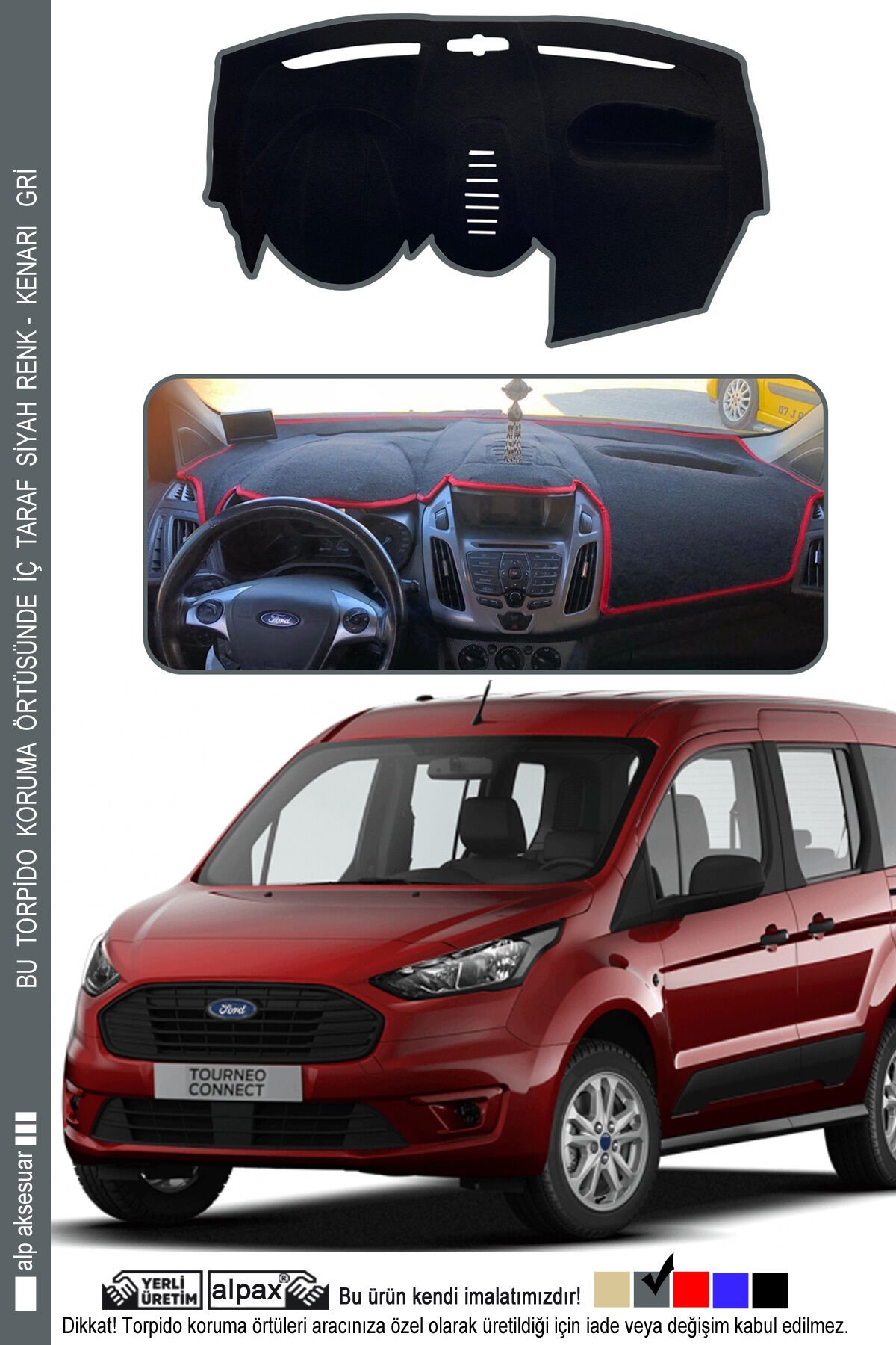 Ford Tourneo Connect 2013-2020 Modele Özel Torpido Koruma Halısı - Kenarı Gri