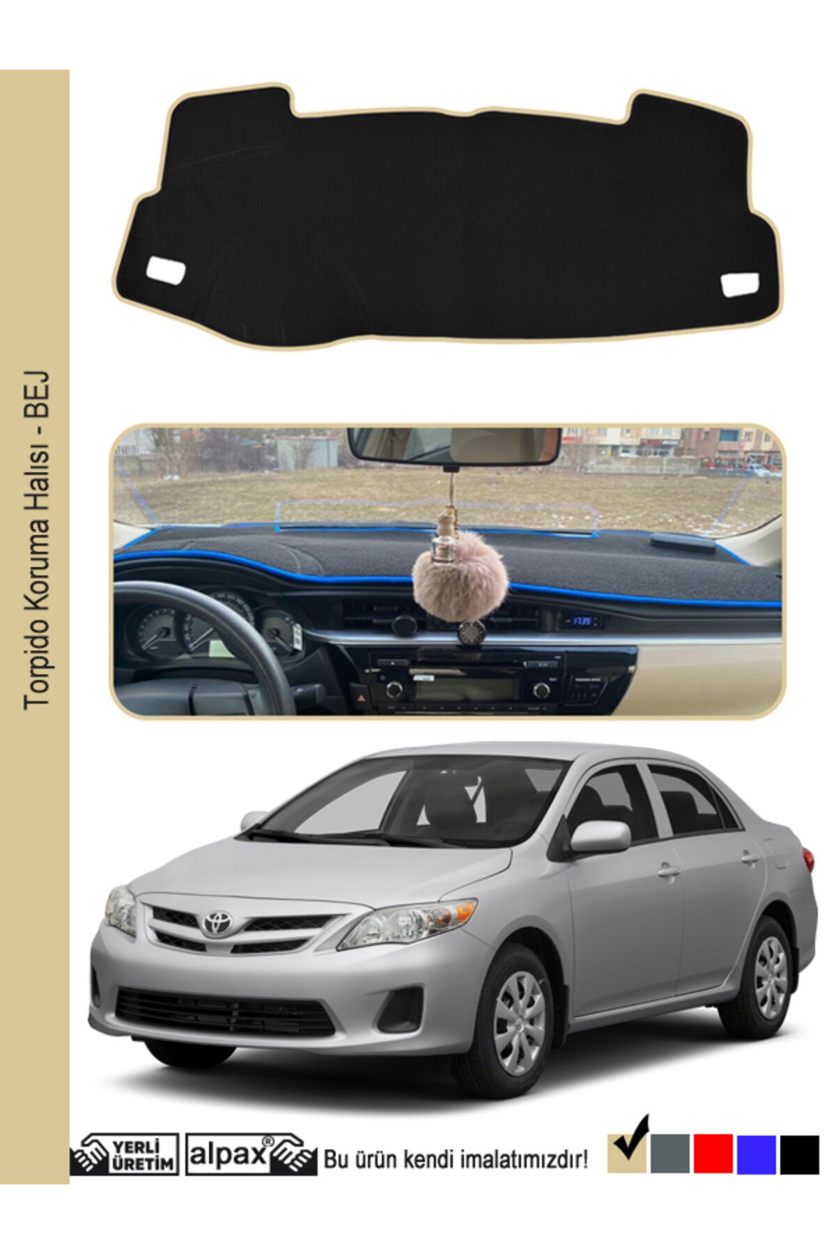 Toyota Corolla Torpido Koruma Halısı 2012-2019 Modele Özel Üretim - Bej Kenar