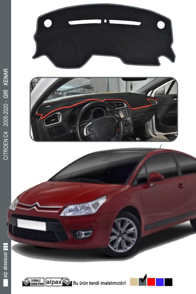 Citroen C4 Torpido Koruma Halısı 2005-2020 Modele Özel Üretim - Kenarı Gri