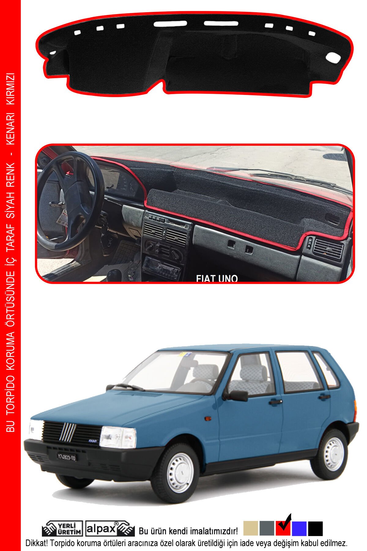 Fiat Uno Torpido Koruma Halısı 1983-1995 Modele Özel Üretim - Kırmızı Kenar