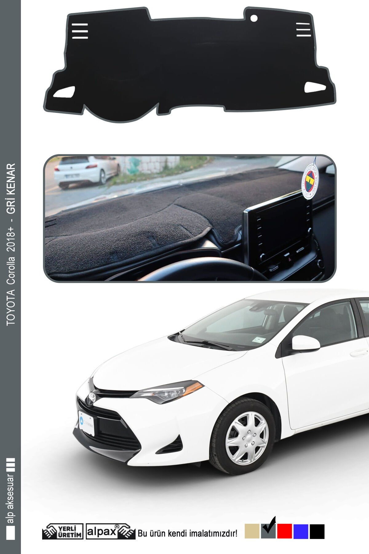 TOYOTA Corolla Torpido Koruyucu 2018 ve Üzeri Modele Özel Üretim - Kenarı Gri