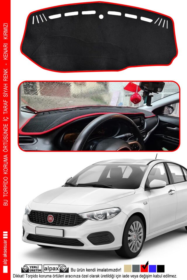 Fiat Egea Torpido Koruma Halısı 2015 ve Üzeri Modele Özel Üretim EKRANSIZ - Kenarı Kırmızı