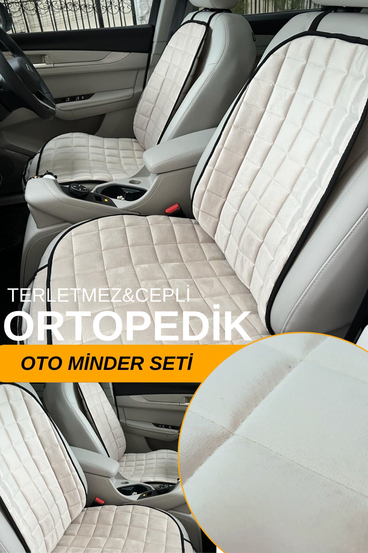 Premium Cepli Koltuk Minderi Ön 2 Koltuk Seti-bej