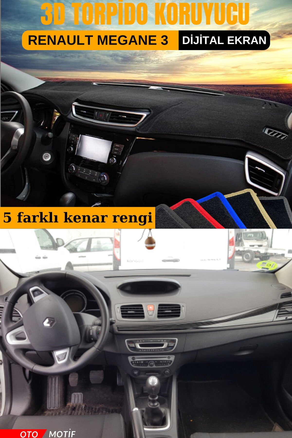 RENAULT MEGANE 3 (DİJİTAL EKRAN) 3D TORPİDO KORUYUCU KILIF - ÖN GÖĞÜS KAPLAMA