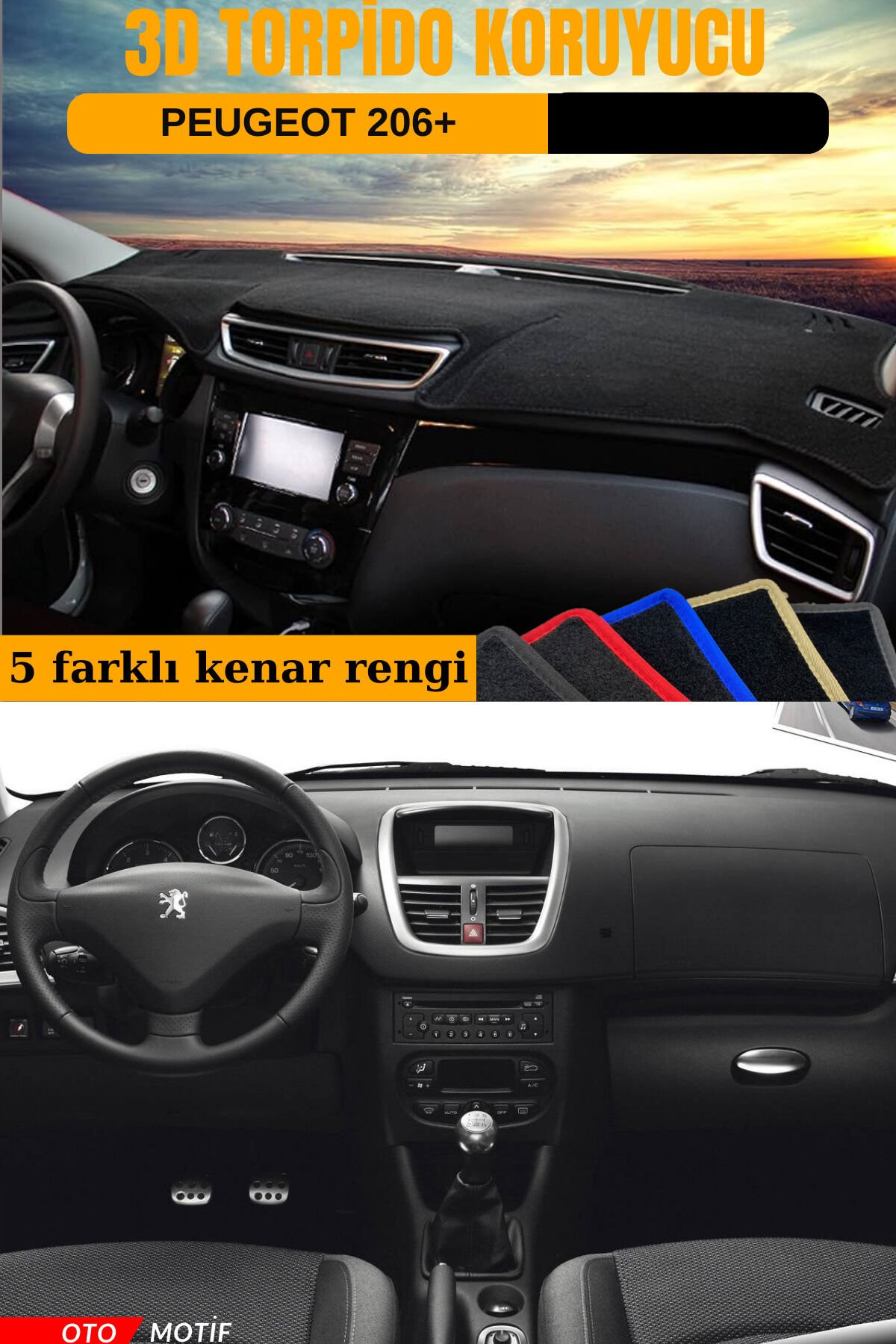 PEUGEOT 206+ 3D TORPİDO KORUYUCU KILIF - ÖN GÖĞÜS KAPLAMA