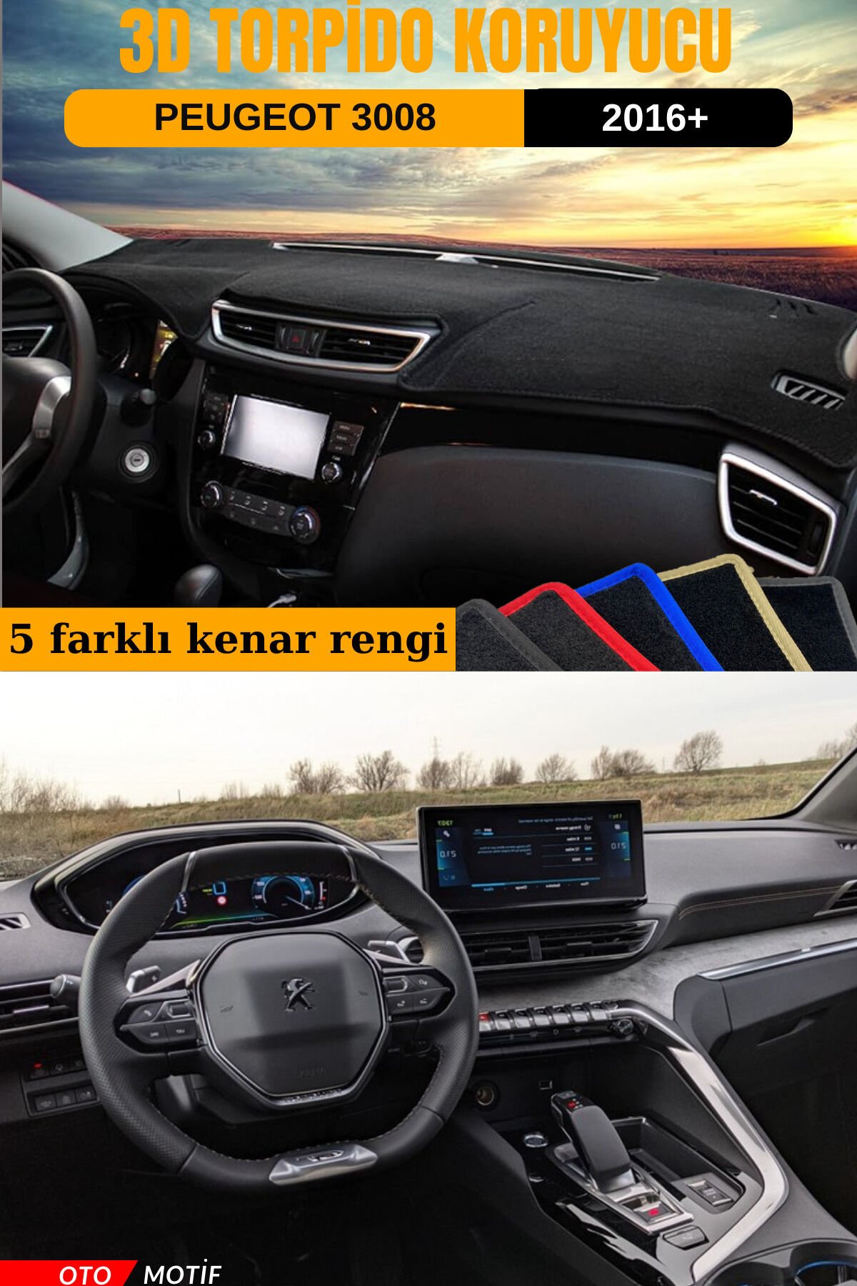 PEUGEOT 3008 3D TORPİDO KORUYUCU KILIF - ÖN GÖĞÜS KAPLAMA