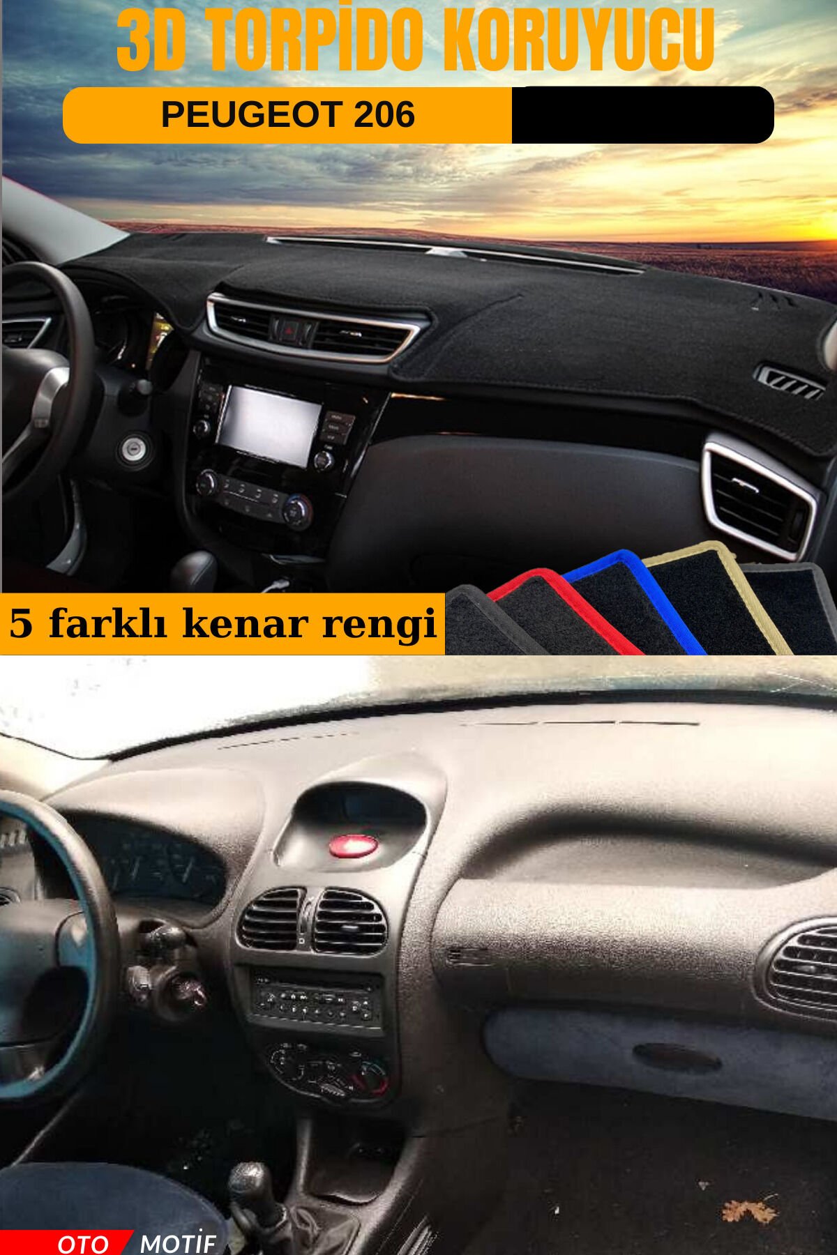 PEUGEOT 206 3D TORPİDO KORUYUCU KILIF - ÖN GÖĞÜS KAPLAMA