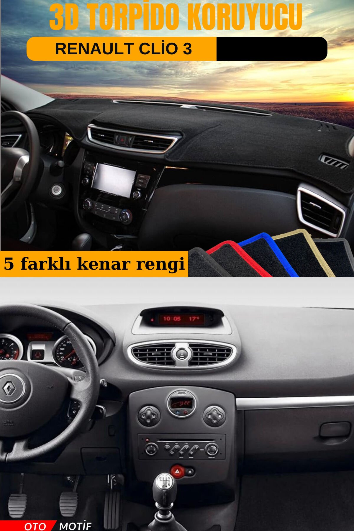 RENAULT CLİO 3 3D TORPİDO KORUYUCU KILIF - ÖN GÖĞÜS KAPLAMA