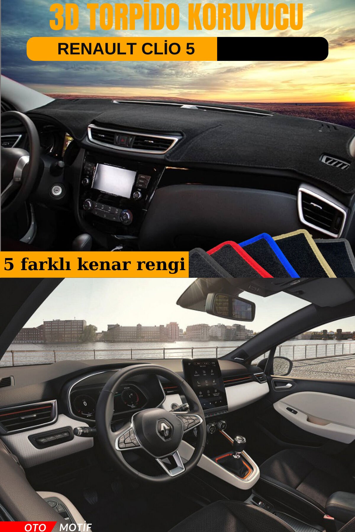 RENAULT CLİO 5 3D TORPİDO KORUYUCU KILIF - ÖN GÖĞÜS KAPLAMA