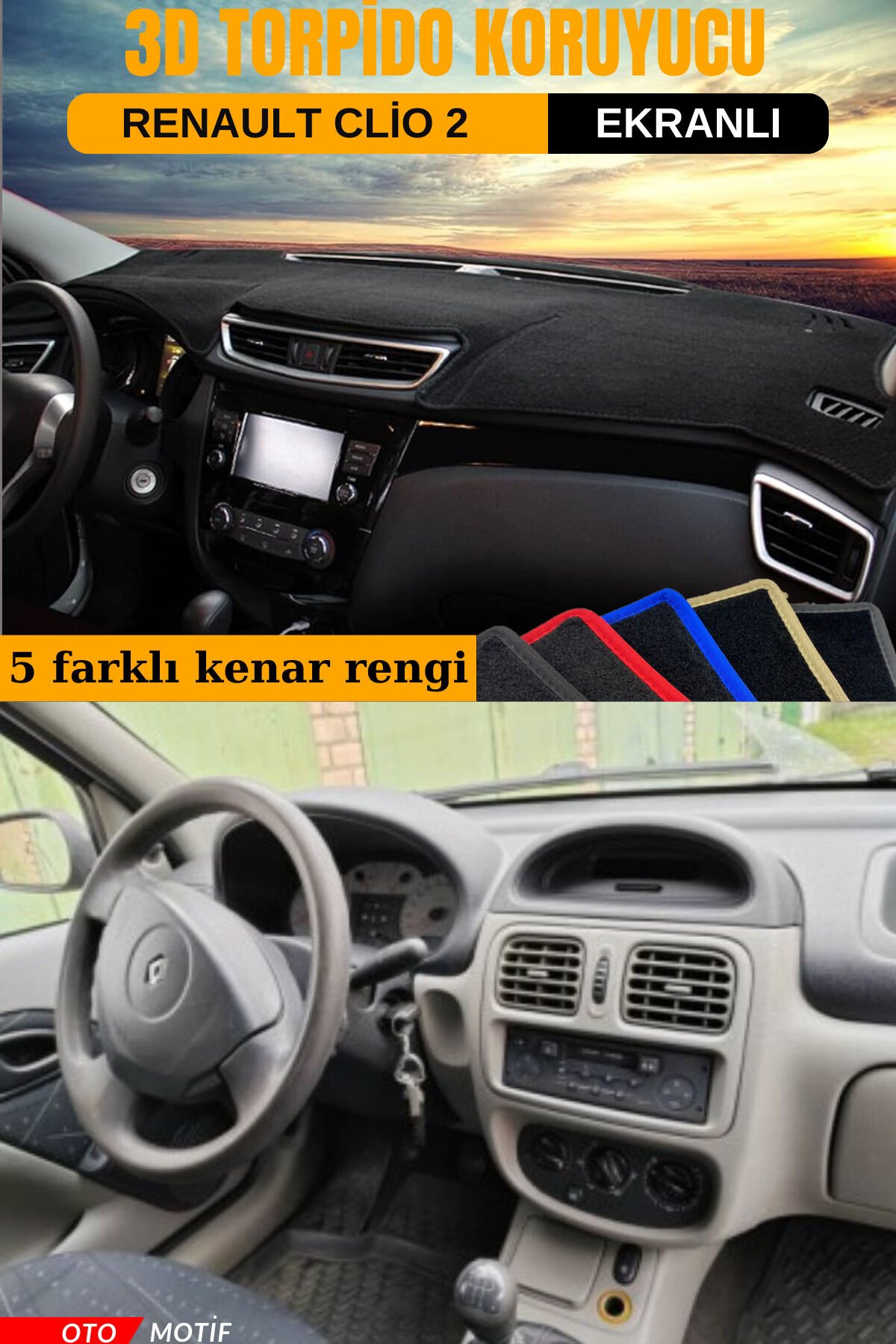 RENAULT CLİO 2 (EKRANLI) 3D TORPİDO KORUYUCU KILIF - ÖN GÖĞÜS KAPLAMA