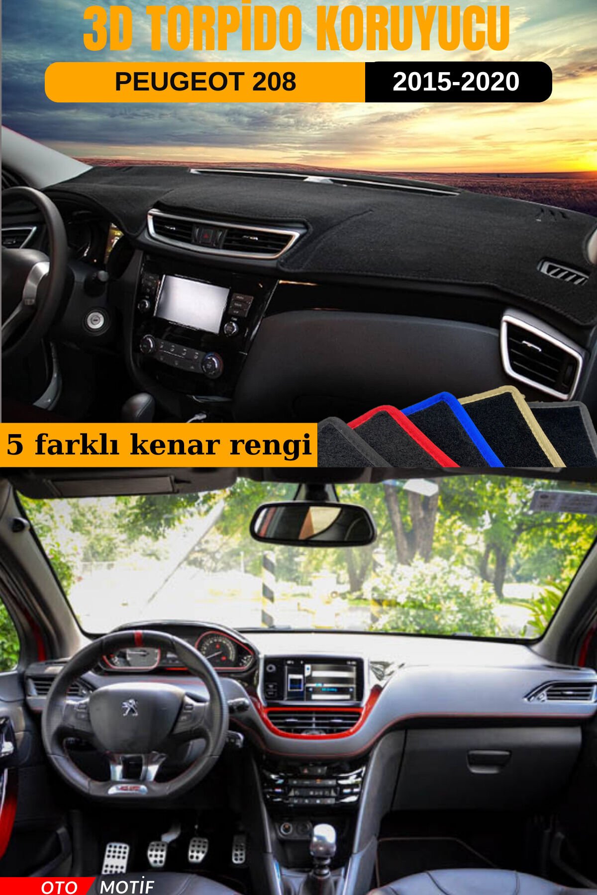 PEUGEOT 208 3D TORPİDO KORUYUCU KILIF - ÖN GÖĞÜS KAPLAMA